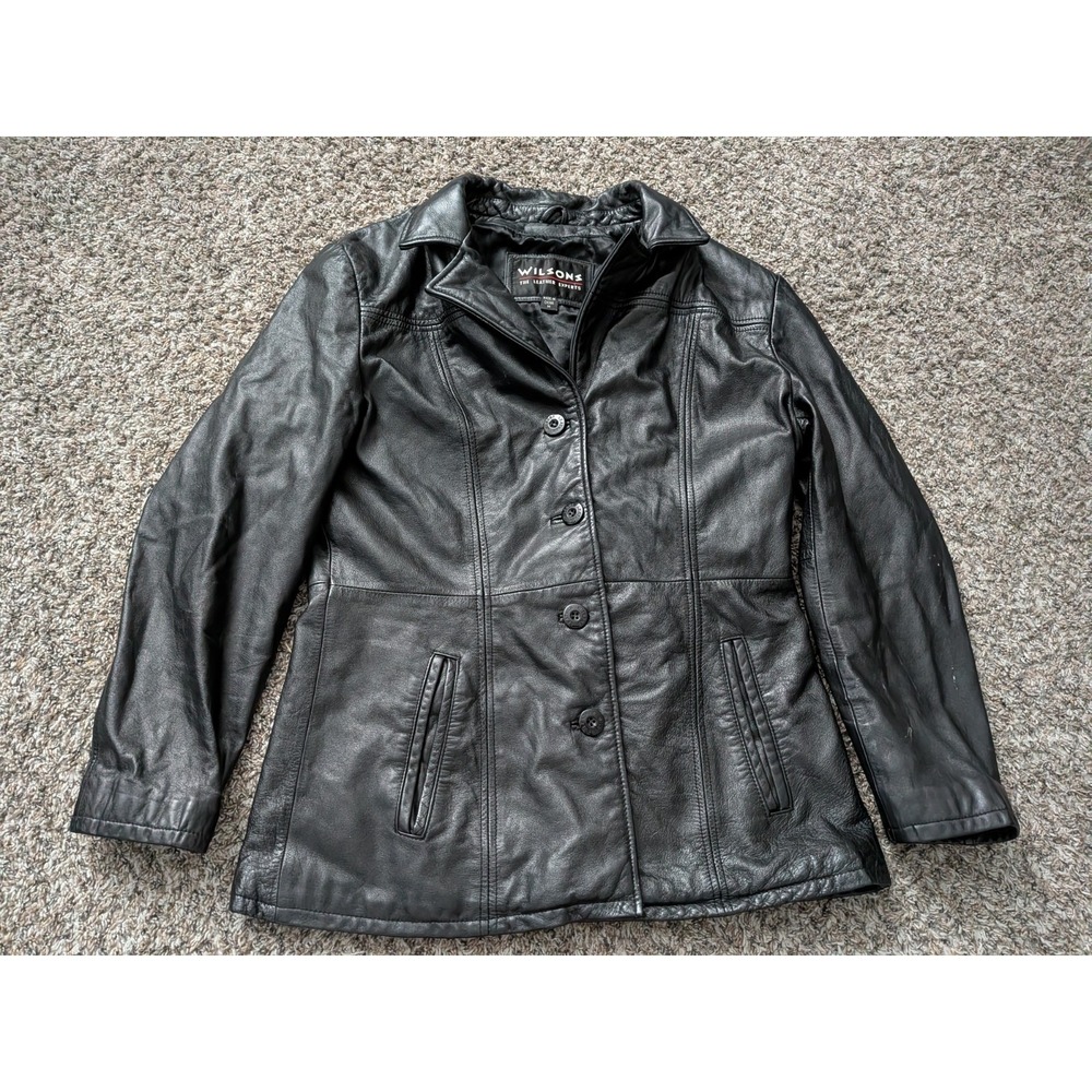 Wilson's Leather Black Leather Motorcycle Jacket Women's Medium Buttons‎